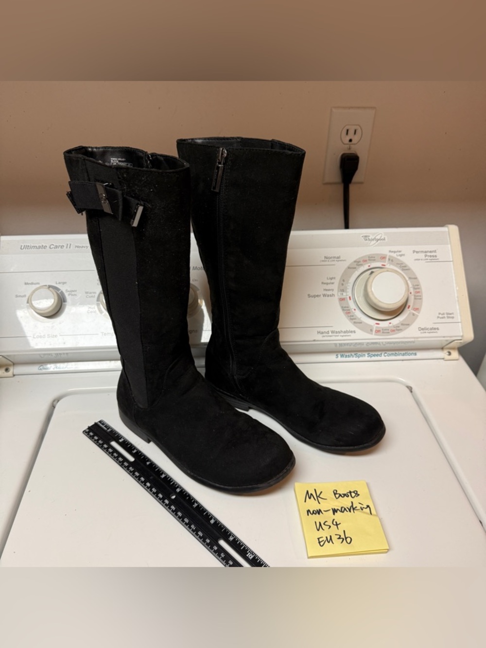Michael Kors Black Suede Mid-Calf Riding Boots with Buckle
